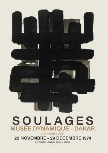 Large format black abstract exhibition poster with a commanding dark gestural composition.